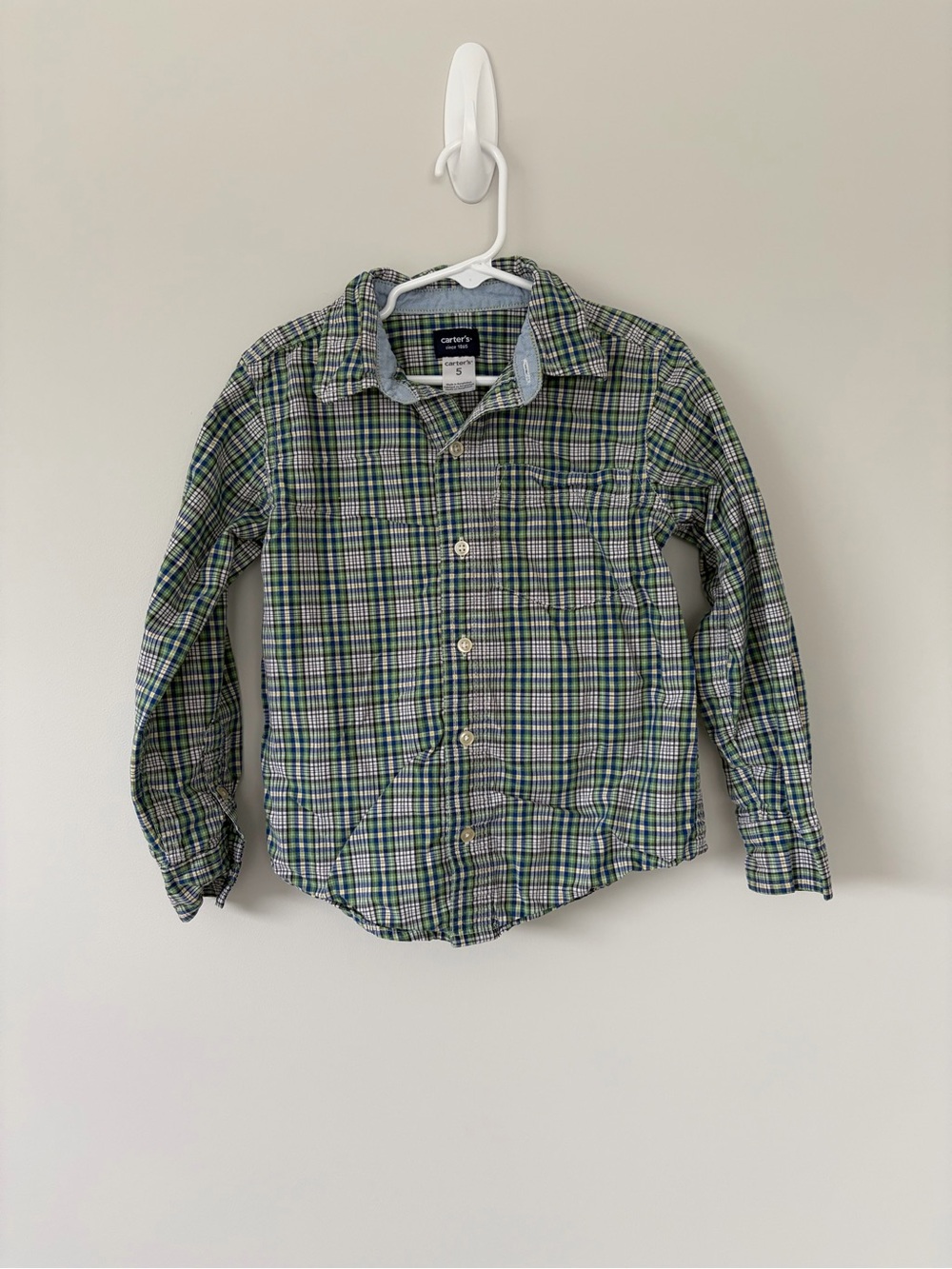 Carter's Boys Green and Blue Plaid Button-Down Shirt